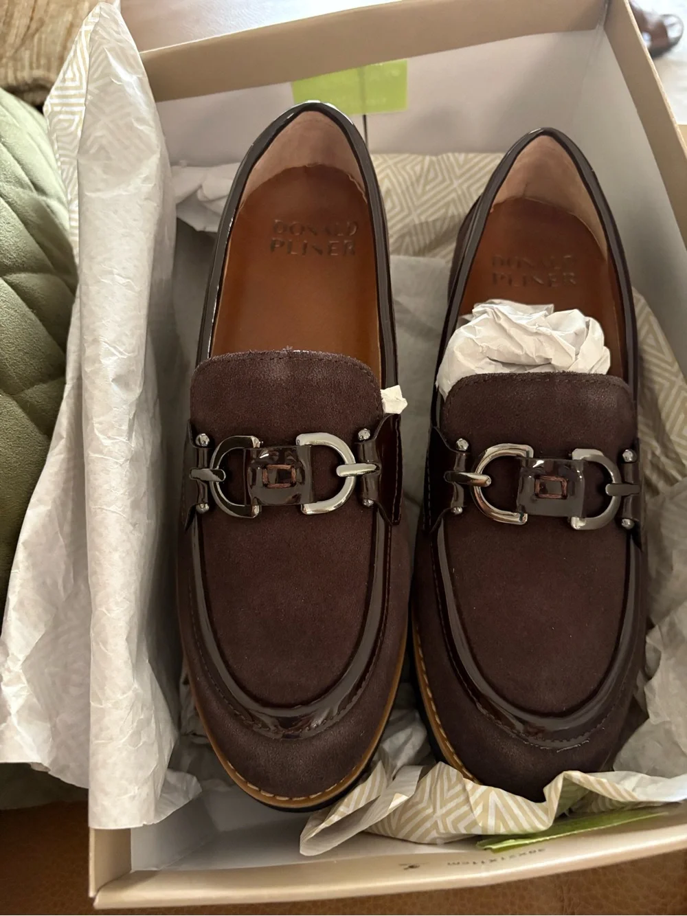 Donald J.Pliner Clio Dark Brown Suede Horsebit Moc Women’s Loafers NEW 6M